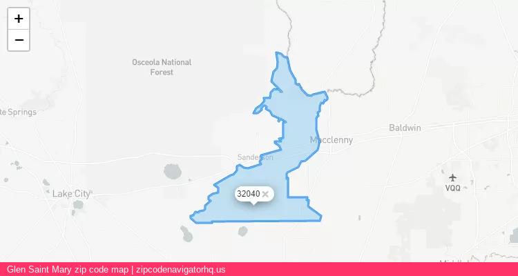 Glen Saint Mary City is a small town located Florida, in the South region of the United States, and its official zip code is 32040. Glen Saint Mary city more data from ValidUsapostalcodes | ValidUsapostalcodes