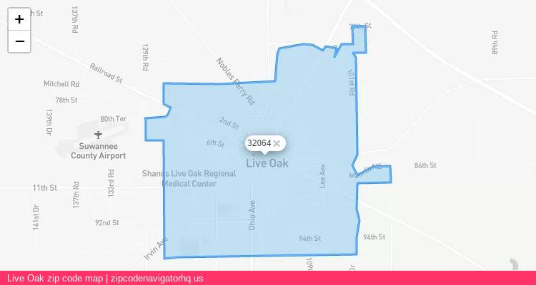Live Oak City is a small town located Florida, in the South region of the United States, and its official zip code is 32064. Live Oak city more data from ValidUsapostalcodes | ValidUsapostalcodes