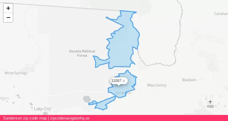 Sanderson City is a small town located Florida, in the South region of the United States, and its official zip code is 32087. Sanderson city more data from ValidUsapostalcodes | ValidUsapostalcodes