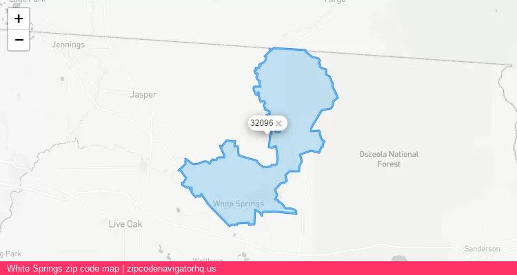 White Springs City is a small town located Florida, in the South region of the United States, and its official zip code is 32096. White Springs city more data from ValidUsapostalcodes | ValidUsapostalcodes