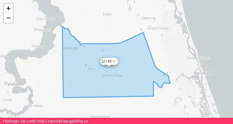 Hastings City is a small town located Florida, in the South region of the United States, and its official zip code is 32145. Hastings city more data from ValidUsapostalcodes | ValidUsapostalcodes