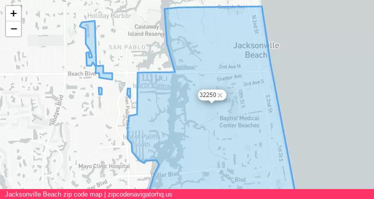 Jacksonville Beach City is a small town located Florida, in the South region of the United States, and its official zip code is 32250. Jacksonville Beach city more data from ValidUsapostalcodes | ValidUsapostalcodes