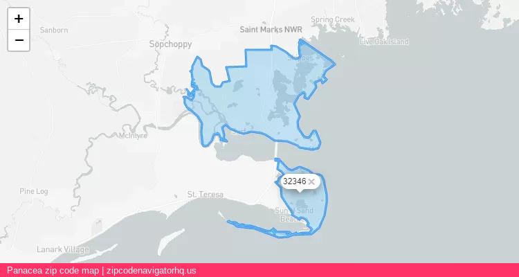 Panacea City is a small town located Florida, in the South region of the United States, and its official zip code is 32346. Panacea city more data from ValidUsapostalcodes | ValidUsapostalcodes