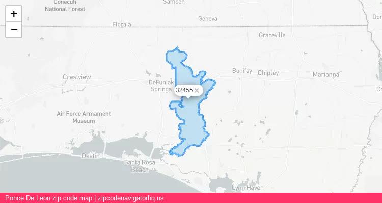 Ponce De Leon City is a small town located Florida, in the South region of the United States, and its official zip code is 32455. Ponce De Leon city more data from ValidUsapostalcodes | ValidUsapostalcodes