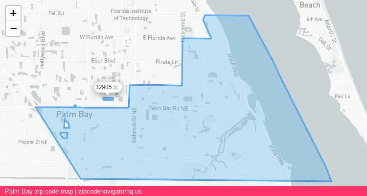 Palm Bay City is a small town located Florida, in the South region of the United States, and its official zip code is 32905. Palm Bay city more data from ValidUsapostalcodes | ValidUsapostalcodes