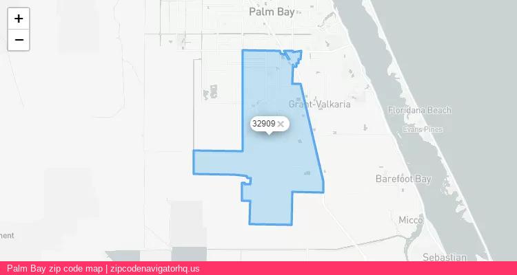 Palm Bay City is a small town located Florida, in the South region of the United States, and its official zip code is 32909. Palm Bay city more data from ValidUsapostalcodes | ValidUsapostalcodes