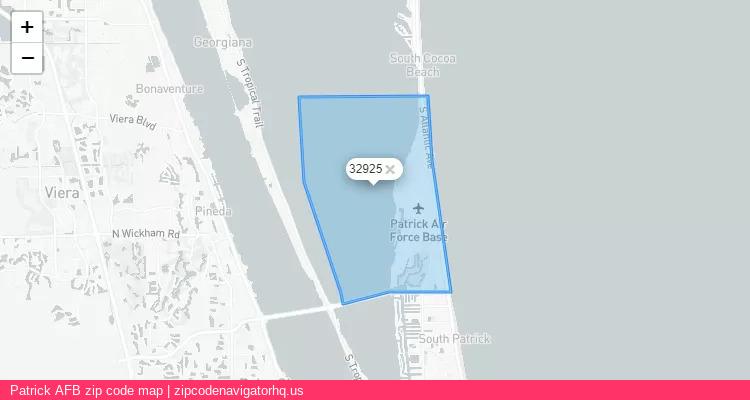 Patrick Afb City is a small town located Florida, in the South region of the United States, and its official zip code is 32925. Patrick Afb city more data from ValidUsapostalcodes | ValidUsapostalcodes