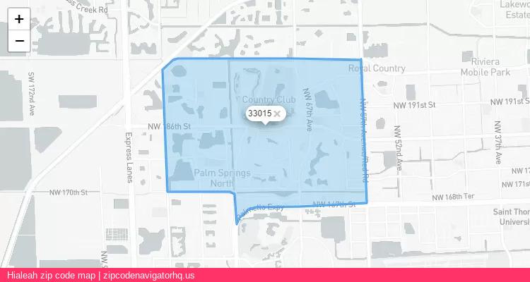 Hialeah City is a small town located Florida, in the South region of the United States, and its official zip code is 33015. Hialeah city more data from ValidUsapostalcodes | ValidUsapostalcodes
