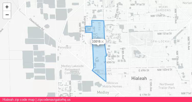 Hialeah City is a small town located Florida, in the South region of the United States, and its official zip code is 33016. Hialeah city more data from ValidUsapostalcodes | ValidUsapostalcodes