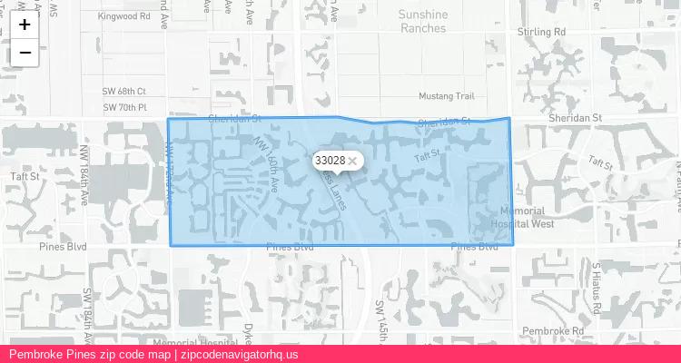 Pembroke Pines City is a small town located Florida, in the South region of the United States, and its official zip code is 33028. Pembroke Pines city more data from ValidUsapostalcodes | ValidUsapostalcodes