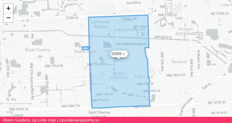 Miami Gardens City is a small town located Florida, in the South region of the United States, and its official zip code is 33056. Miami Gardens city more data from ValidUsapostalcodes | ValidUsapostalcodes