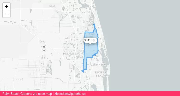 Palm Beach Gardens City is a small town located Florida, in the South region of the United States, and its official zip code is 33410. Palm Beach Gardens city more data from ValidUsapostalcodes | ValidUsapostalcodes