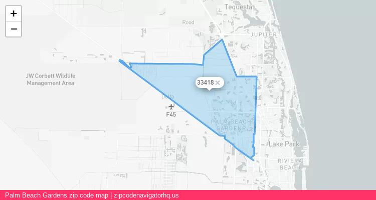 Palm Beach Gardens City is a small town located Florida, in the South region of the United States, and its official zip code is 33418. Palm Beach Gardens city more data from ValidUsapostalcodes | ValidUsapostalcodes