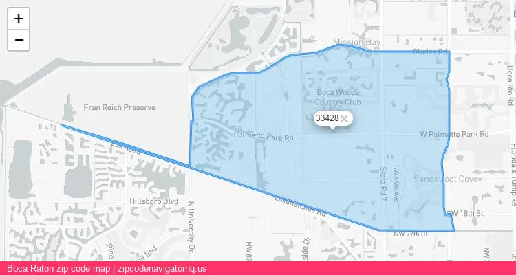 Boca Raton City is a small town located Florida, in the South region of the United States, and its official zip code is 33428. Boca Raton city more data from ValidUsapostalcodes | ValidUsapostalcodes