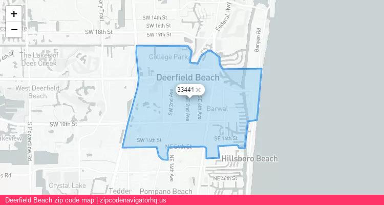 Deerfield Beach City is a small town located Florida, in the South region of the United States, and its official zip code is 33441. Deerfield Beach city more data from ValidUsapostalcodes | ValidUsapostalcodes