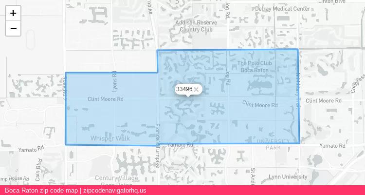 Boca Raton City is a small town located Florida, in the South region of the United States, and its official zip code is 33496. Boca Raton city more data from ValidUsapostalcodes | ValidUsapostalcodes