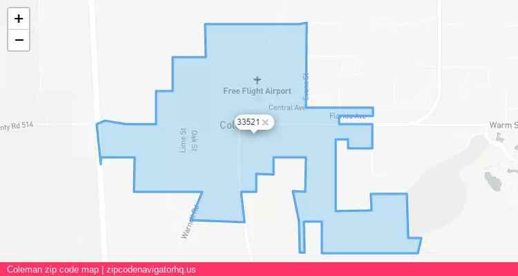 Coleman City is a small town located Florida, in the South region of the United States, and its official zip code is 33521. Coleman city more data from ValidUsapostalcodes | ValidUsapostalcodes