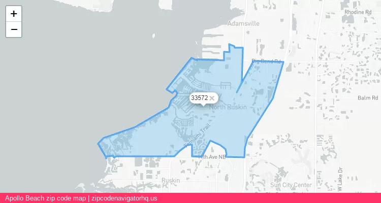 Apollo Beach City is a small town located Florida, in the South region of the United States, and its official zip code is 33572. Apollo Beach city more data from ValidUsapostalcodes | ValidUsapostalcodes