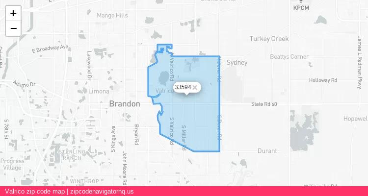 Valrico City is a small town located Florida, in the South region of the United States, and its official zip code is 33594. Valrico city more data from ValidUsapostalcodes | ValidUsapostalcodes
