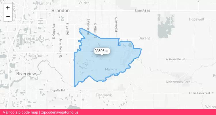 Valrico City is a small town located Florida, in the South region of the United States, and its official zip code is 33596. Valrico city more data from ValidUsapostalcodes | ValidUsapostalcodes