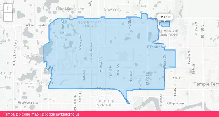 Tampa City is a small town located Florida, in the South region of the United States, and its official zip code is 33612. Tampa city more data from ValidUsapostalcodes | ValidUsapostalcodes