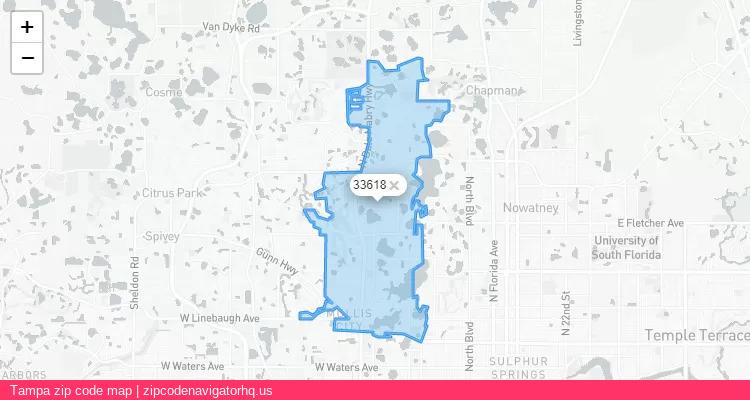 Tampa City is a small town located Florida, in the South region of the United States, and its official zip code is 33618. Tampa city more data from ValidUsapostalcodes | ValidUsapostalcodes