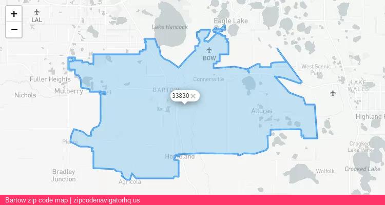 Bartow City is a small town located Florida, in the South region of the United States, and its official zip code is 33830. Bartow city more data from ValidUsapostalcodes | ValidUsapostalcodes