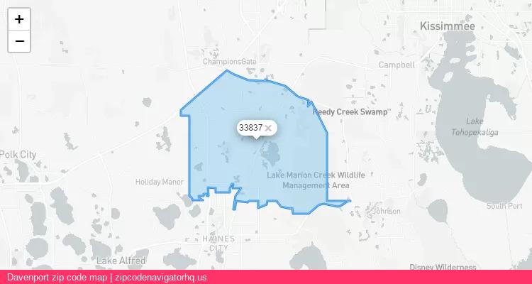 Davenport City is a small town located Florida, in the South region of the United States, and its official zip code is 33837. Davenport city more data from ValidUsapostalcodes | ValidUsapostalcodes