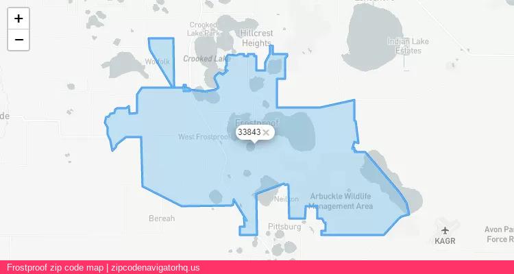 Frostproof City is a small town located Florida, in the South region of the United States, and its official zip code is 33843. Frostproof city more data from ValidUsapostalcodes | ValidUsapostalcodes