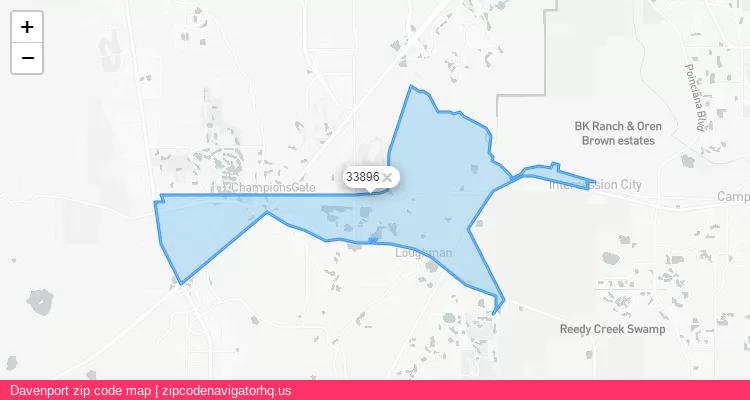 Davenport City is a small town located Florida, in the South region of the United States, and its official zip code is 33896. Davenport city more data from ValidUsapostalcodes | ValidUsapostalcodes