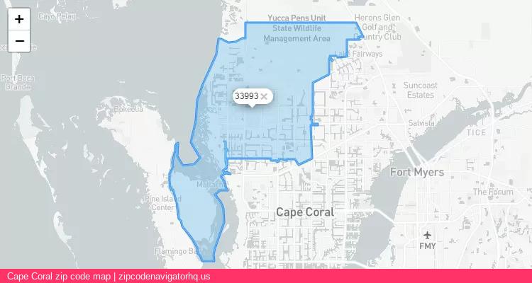 Cape Coral City is a small town located Florida, in the South region of the United States, and its official zip code is 33993. Cape Coral city more data from ValidUsapostalcodes | ValidUsapostalcodes