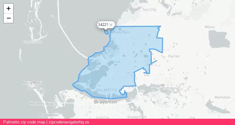 Palmetto City is a small town located Florida, in the South region of the United States, and its official zip code is 34221. Palmetto city more data from ValidUsapostalcodes | ValidUsapostalcodes