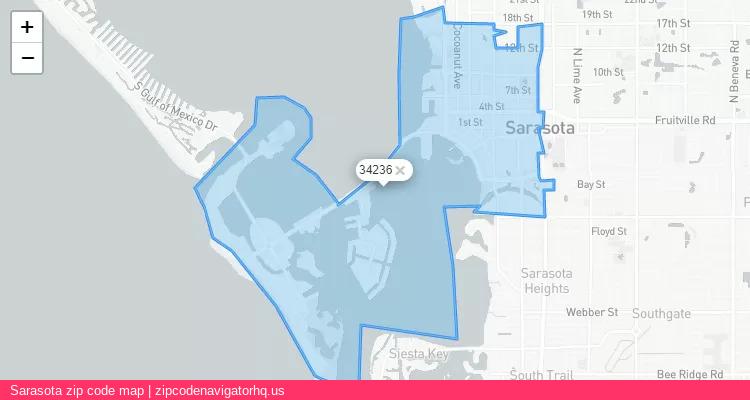 Sarasota City is a small town located Florida, in the South region of the United States, and its official zip code is 34236. Sarasota city more data from ValidUsapostalcodes | ValidUsapostalcodes