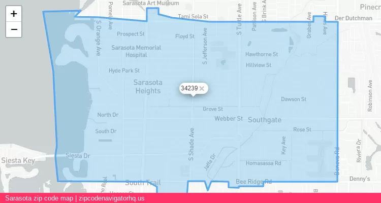 Sarasota City is a small town located Florida, in the South region of the United States, and its official zip code is 34239. Sarasota city more data from ValidUsapostalcodes | ValidUsapostalcodes