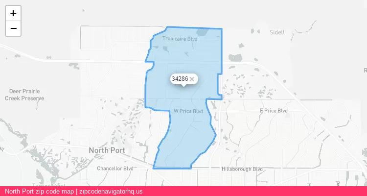 North Port City is a small town located Florida, in the South region of the United States, and its official zip code is 34286. North Port city more data from ValidUsapostalcodes | ValidUsapostalcodes
