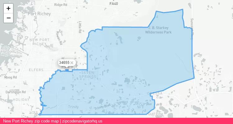 New Port Richey City is a small town located Florida, in the South region of the United States, and its official zip code is 34655. New Port Richey city more data from ValidUsapostalcodes | ValidUsapostalcodes