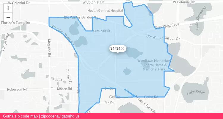 Gotha City is a small town located Florida, in the South region of the United States, and its official zip code is 34734. Gotha city more data from ValidUsapostalcodes | ValidUsapostalcodes